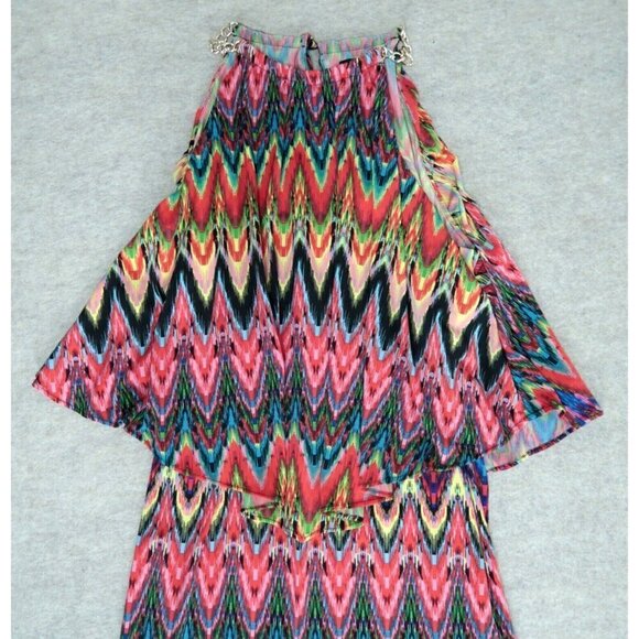 MSK Sleeveless Dress Multicolored Gold Chain Halter Neck Pullover Women's Medium - Picture 2 of 7